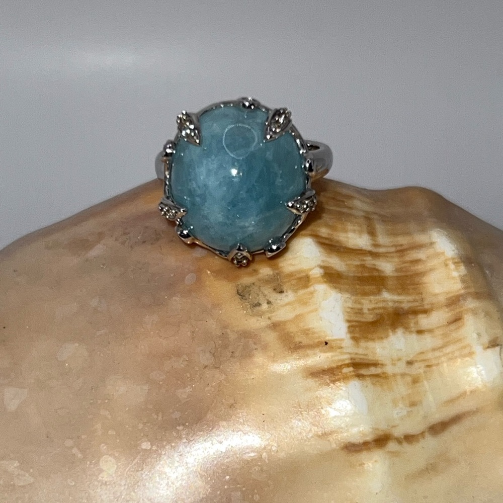 MILKY AQUAMARINE WITH WHITE ZIRCON 925 RING, SIZE 10 Metro Museum Of Art